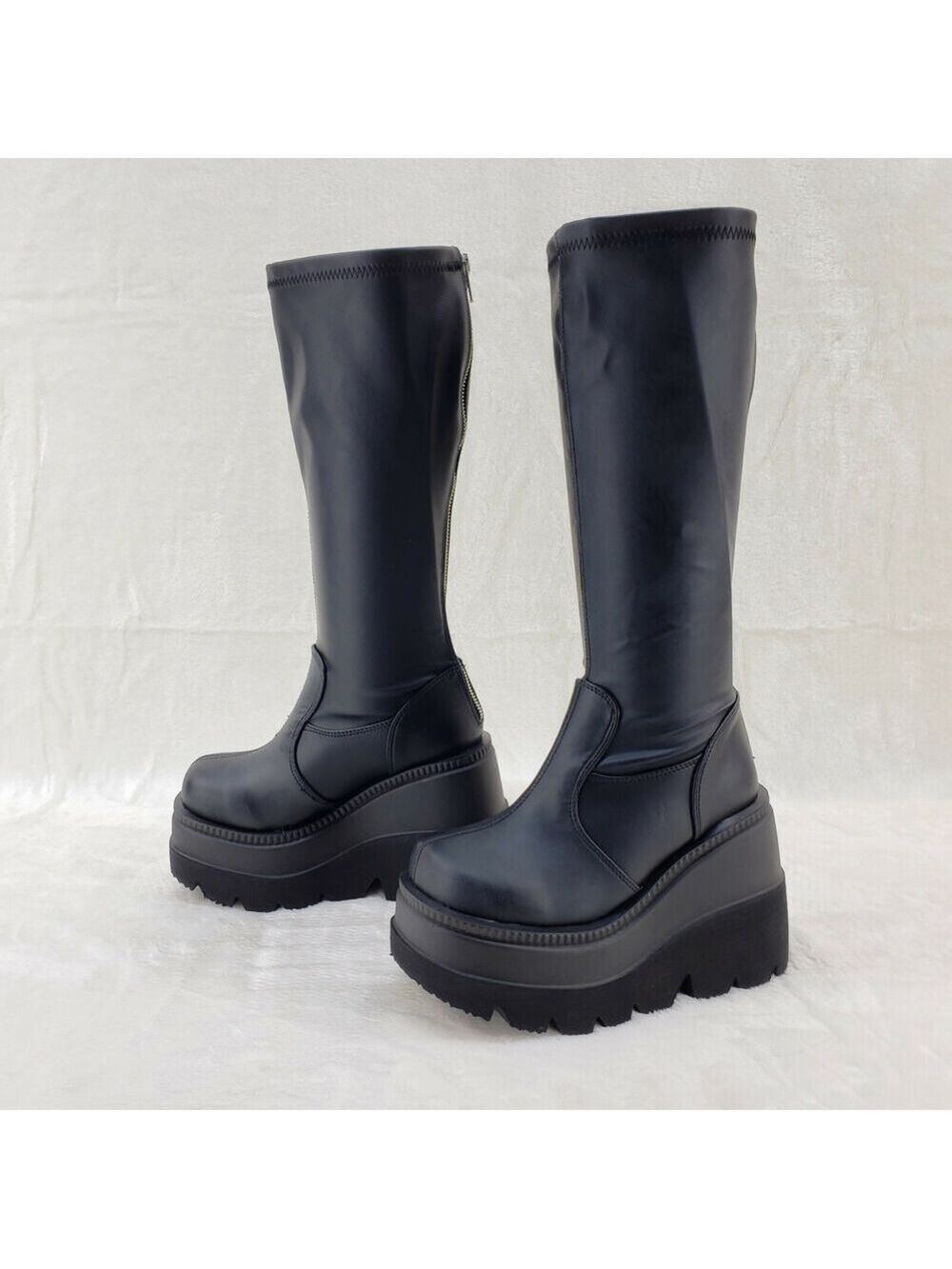 NIB Shaker 65WC Wide Calf Stretch Matte Platform 4.5" Wedge Heel Knee Boots NY - Picture 5 of 9